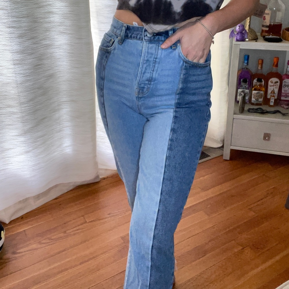 PacSun High Rise Straight Color Blocked Jeans Button Front